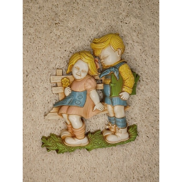 Antique Homco Wall Decor Two Kids Sitting On Bench Love Cute couple VTG Decor - Picture 6 of 8
